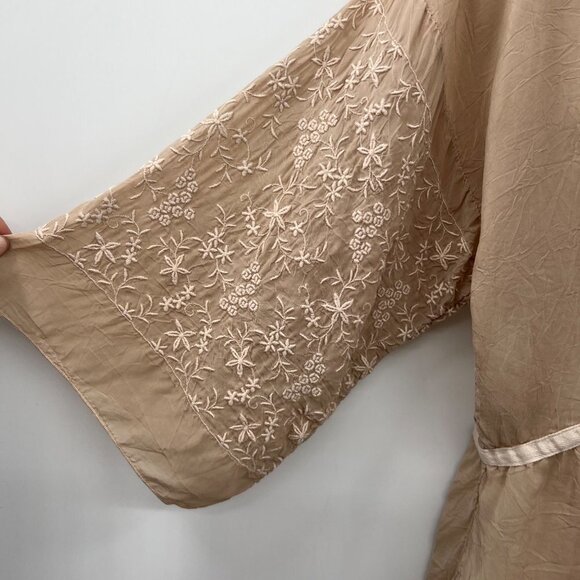 Johnny Was Women's Brown Lace 3/4 Sleeve V-Neck Belted Top Blouse Size XS - Picture 4 of 12